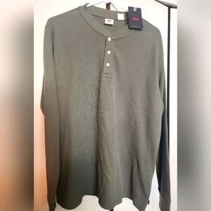 Levi's Men's Olive Green Long Sleeve Henley Thermal Shirt